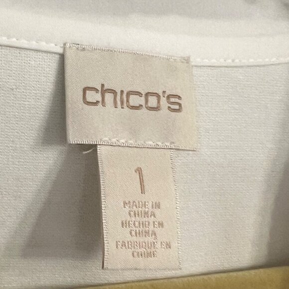 Chicos Medium (Sz 1) White Perforated Faux Leather Open Front Moto Jacket - Picture 4 of 4